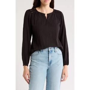 Lucky Brand Black Peasant Long Sleeve Cotton Top Size XL New